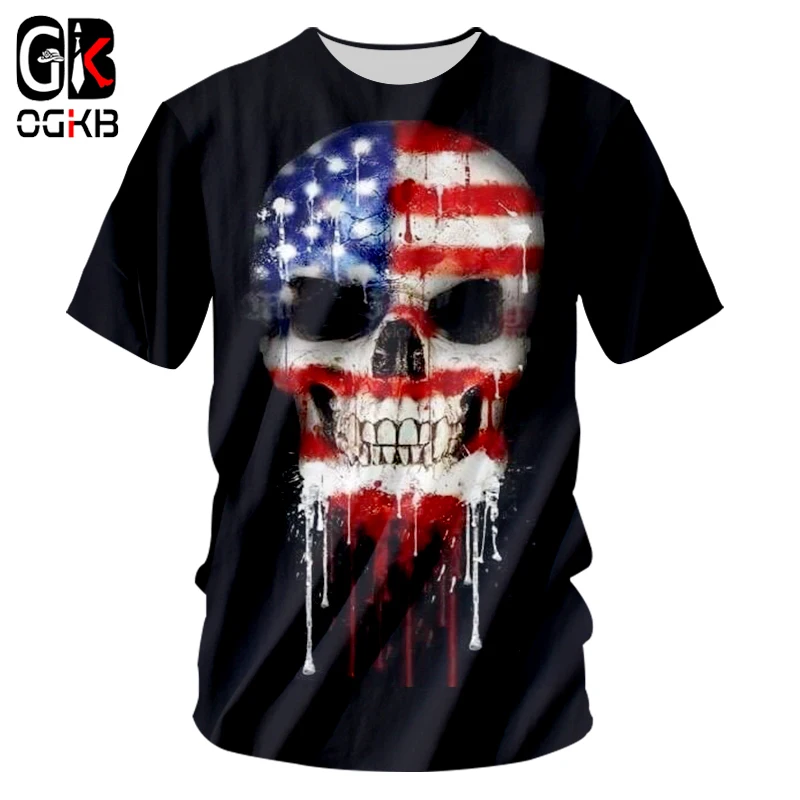 

OGKB New Summer Men 3d T Shirt Print American Flag T-shirt Skull Tshirt Camisetas Hombre Hiphop Short Sleeve Tee Shirt Homme