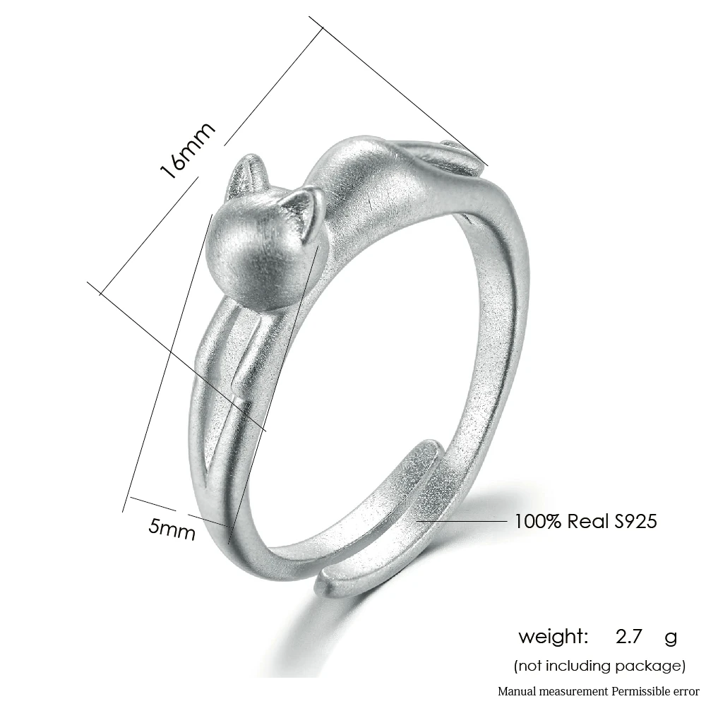Double Fair Design Cat 5*16mm Wiredrawing Style 100% 925 Sterling Silver Rings Adjustable Ring For Women Party Gift DFRY014