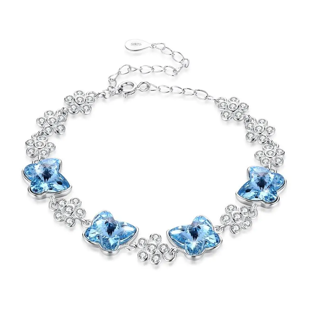 S925 Women Charm Blue Pink Crystal Butterflies Bracelet 925 Sterling Silver Bracelets Zircon Lady Party Waist Wears Fine Jewelry S925 Women Charm Blue Pink Crystal Butterflies Bracelet 925 Sterling Silver Bracelets Zircon Lady Party Waist Wears Fine Jewelry