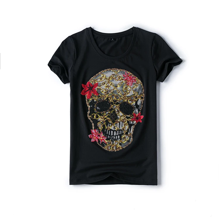Модные дизайнерские футболки с принтом черепа Стильная летняя футболка Harajuku футболка Женские топы Blusa размера плюс женская одежда s m l xl