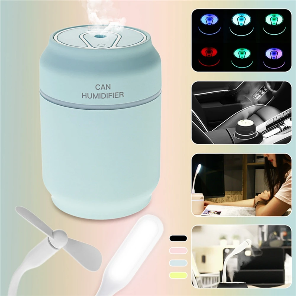 

3 in 1 Air Humidifier with Mist Fan Led Night Light USB Rechargeable Fan Air Diffuser for Home Office Car