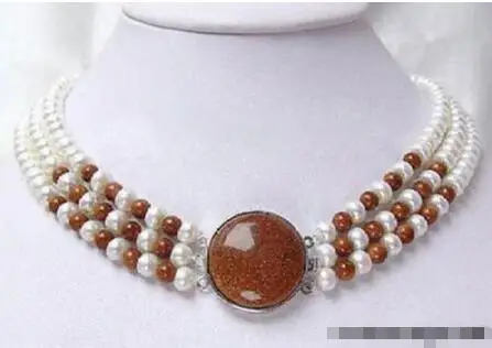 

Hot sale new Style >>>>>3 Rows Real White Pearl Golden Star Stone 18KWGP Clasp Necklace