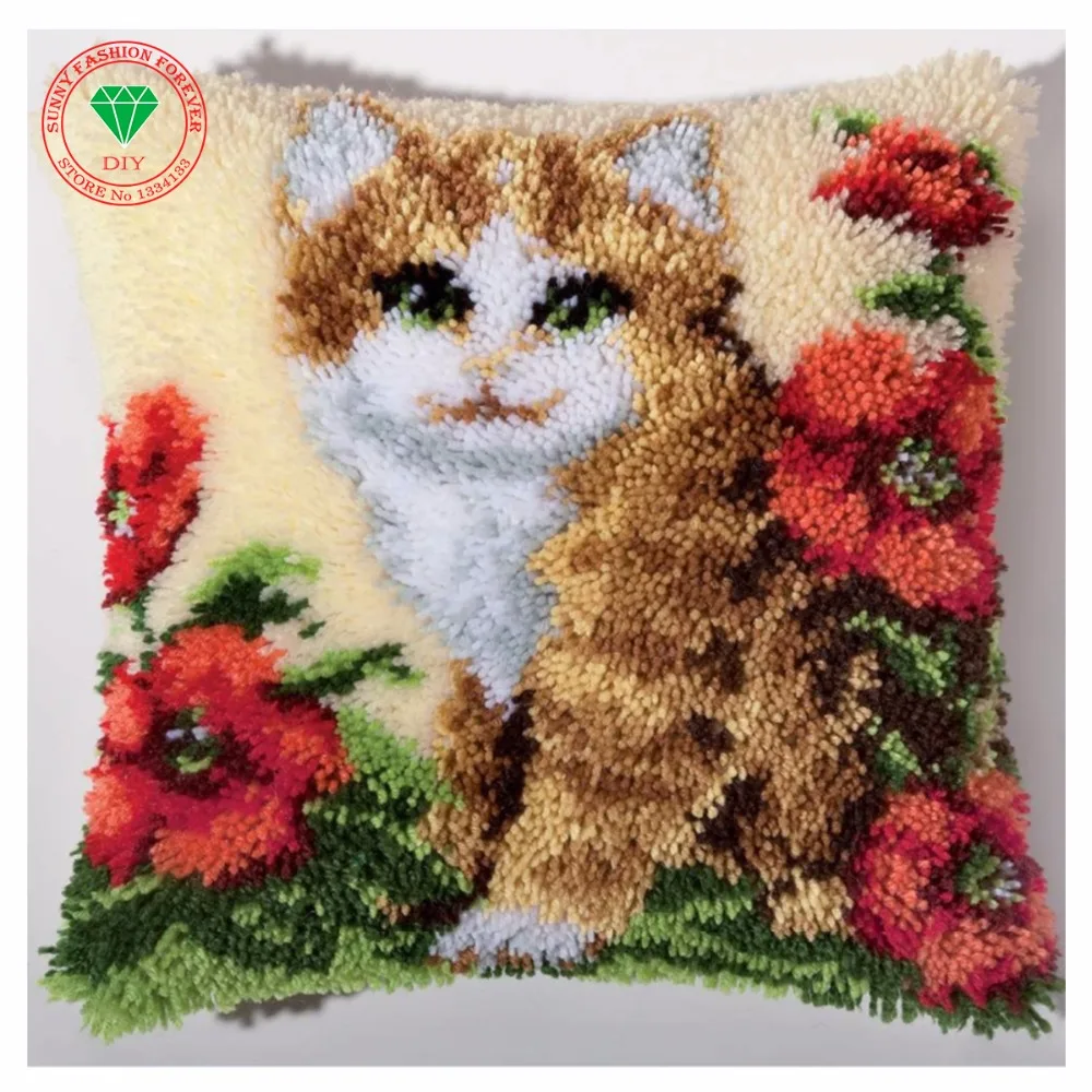 Needlework Pillowcase Cat sets for embroidery stitch thread Latch hook