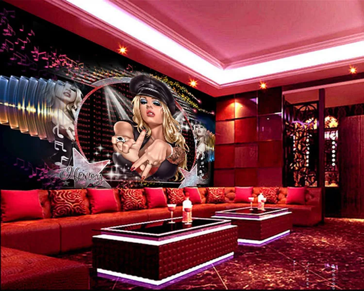 

discount 3D light refection sexy fasional girl poster mural wallpaper for nightclub studio wall decoration free shipment