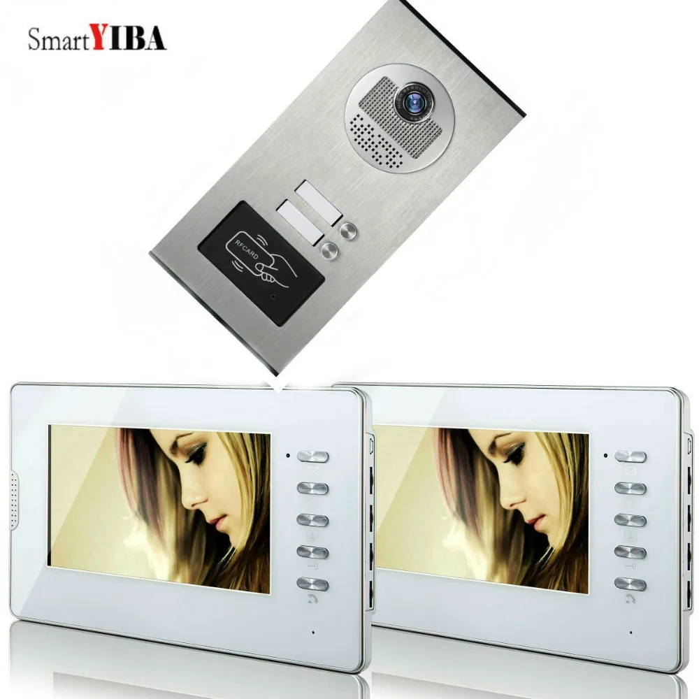 

SmartYIBA 7" 2 Monitor Video Door Phone Intercom System Doorbell With IR Camera 1000 TV Line RFID Access Control For 2 Apartment