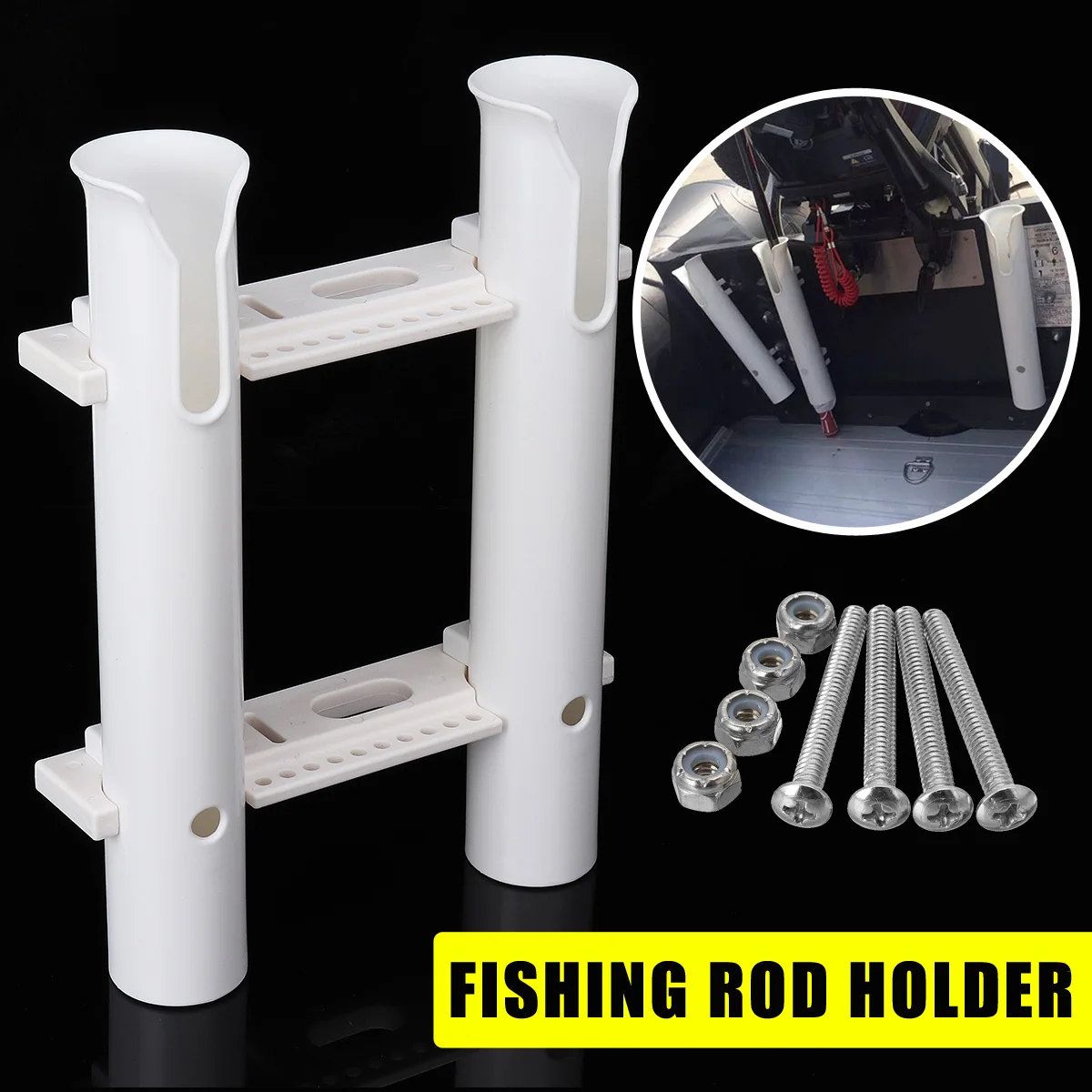 

For Marine Boat Yacht Kayak Vertical Double Tube Fishing Rod Tie Holder Stand Pole Support Tube Mount Bracket Socket Portable