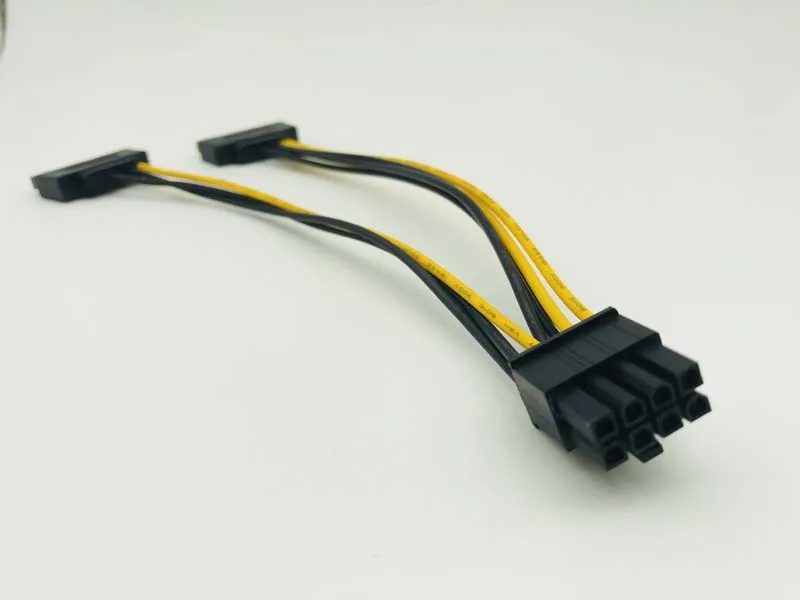 Power Adapter Cable 20cm Dual SATA 15pin to 8pin(6+2) Video Card PCIE SATA Supply Cable 8p to SATA for Bitcoin Miner Mining