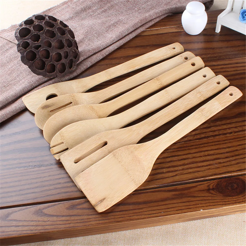 6pcs Eco-friendly Bamboo Wood Spatula Set Wooden Spatulas Kitchen Cooking Tools Utensil Set Bamboo Non-stick Pan Special Shovel