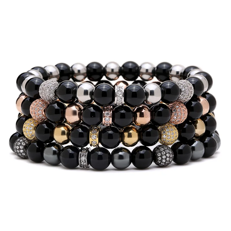 Mcllroy Jewelry 8mm Micro Inlay Black Zircons Lucky Cz Beads Bracelets with Bright Stone Beaded | Украшения и аксессуары