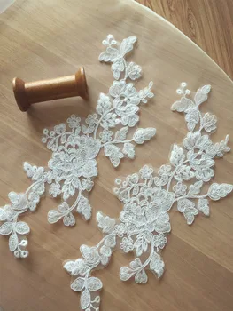 

5 pairs Bridal Cotton Thread Alencon Lace Applique in Ivory for Wedding Gown, Bridal Veils, Headpiece ,Garters, Sewing DIY Lace