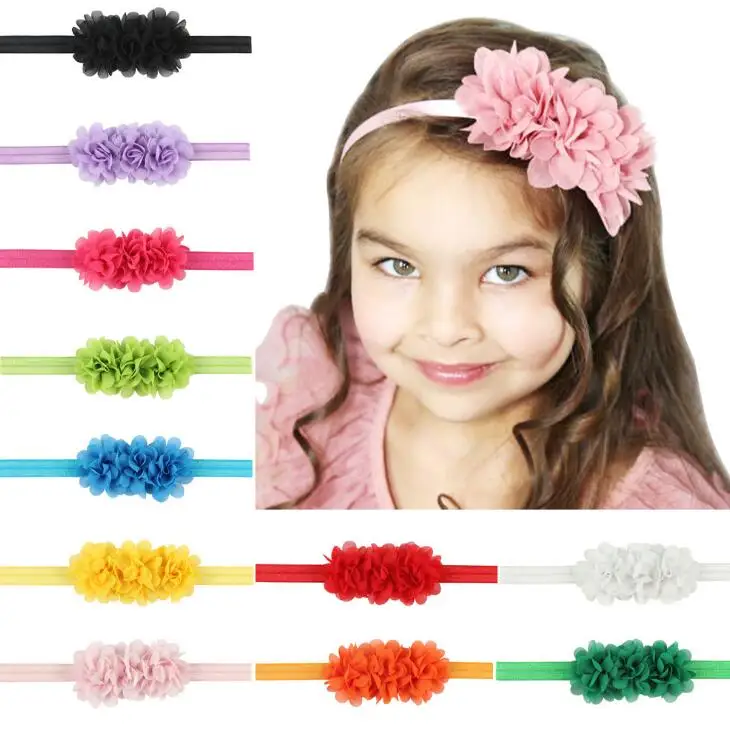

Wholesale Newborn Baby Chiffon 3 Flower Headband Girls Lace Headband Infant Knitting Elastic Hair Band Baby Hair Accessories