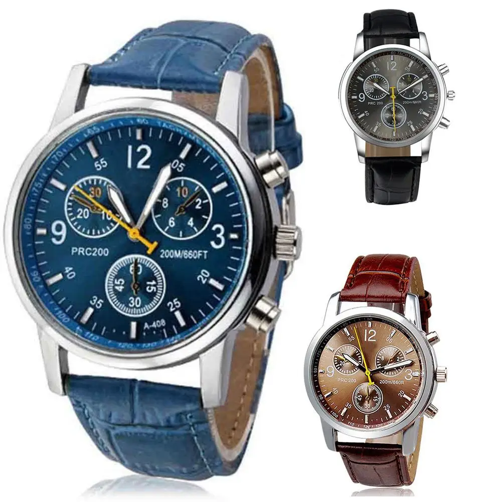 

Fashion 2018 New Brand Luxury Men's Faux Leather Sport Watch Arabic Numerals Marker Quartz Wrist Watch