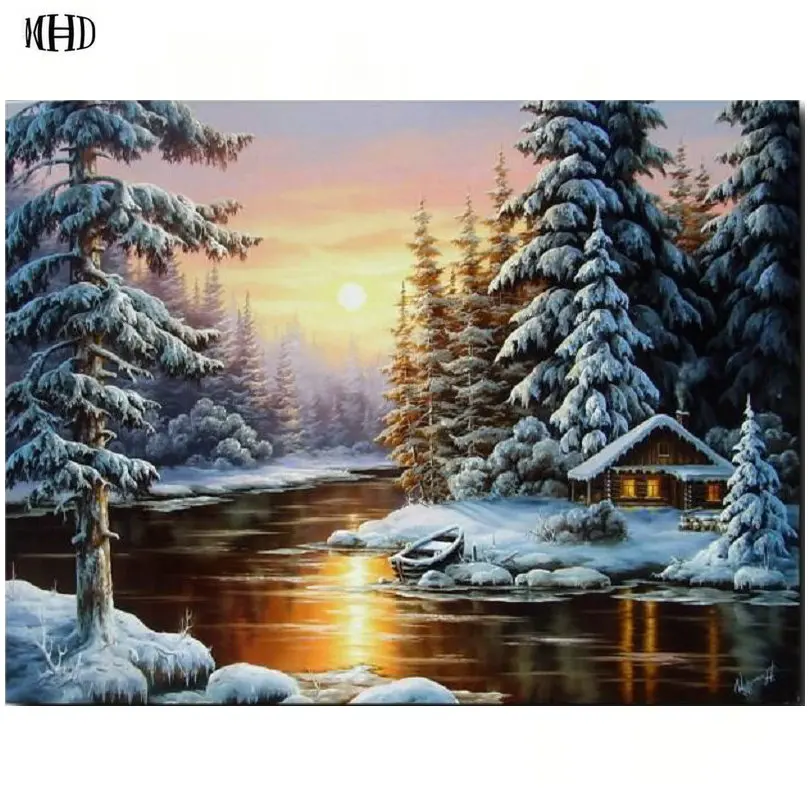 MHD DIY Diamond Painting Snow scene Full round Mosaic Sticker Decor