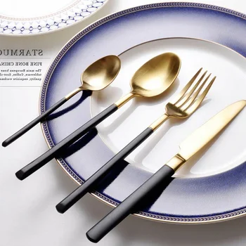 

4 Pieces High-grade Gold Head Dinnerware Set Stainless Steel Luxury Cutlery Set Tableware Knife Fork Dining Dinner