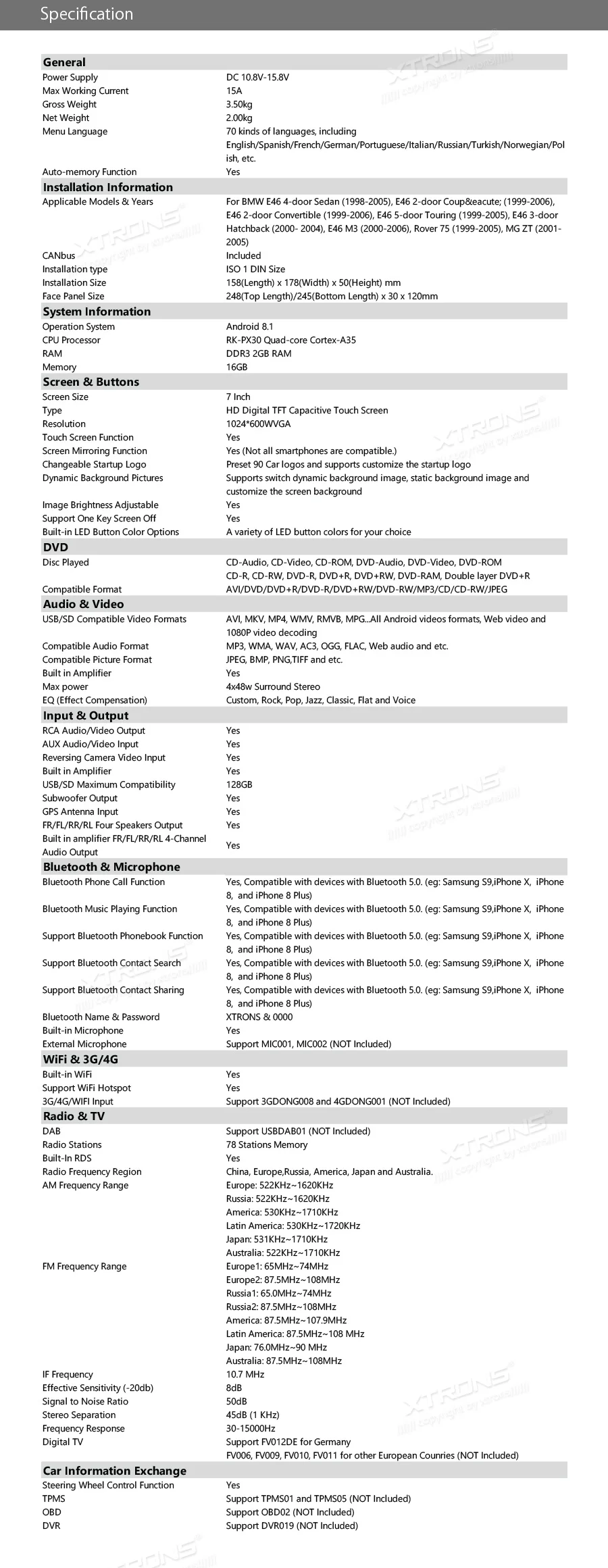 Clearance 7" Android 8.1 Car DVD Player RDS GPS CANbus WIFI Radio for BMW E46 M3 2000 2001 2002 2003 2004 2005 2006 Rover 75 MG ZT 25