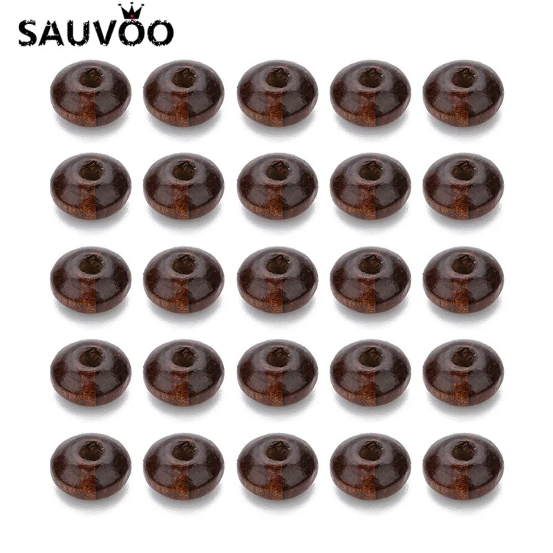 

SAUVOO 200pc Natural Wooden Beads Deep Brown Color African Wood Beads Spacer Flat Abacus Beads wood for Jewelry Makings F7504