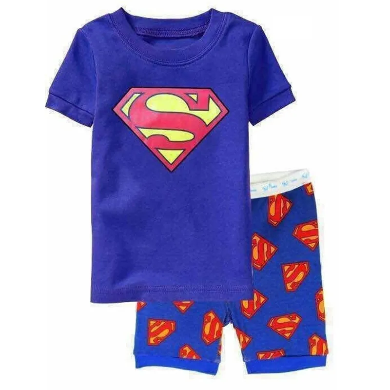 3 Kids Sleepwear Set Boys Girls Pajamas Cartoon Baby Nightgown Superman Costumes Set Shorts + Short Sleeve Tees Children Clothing