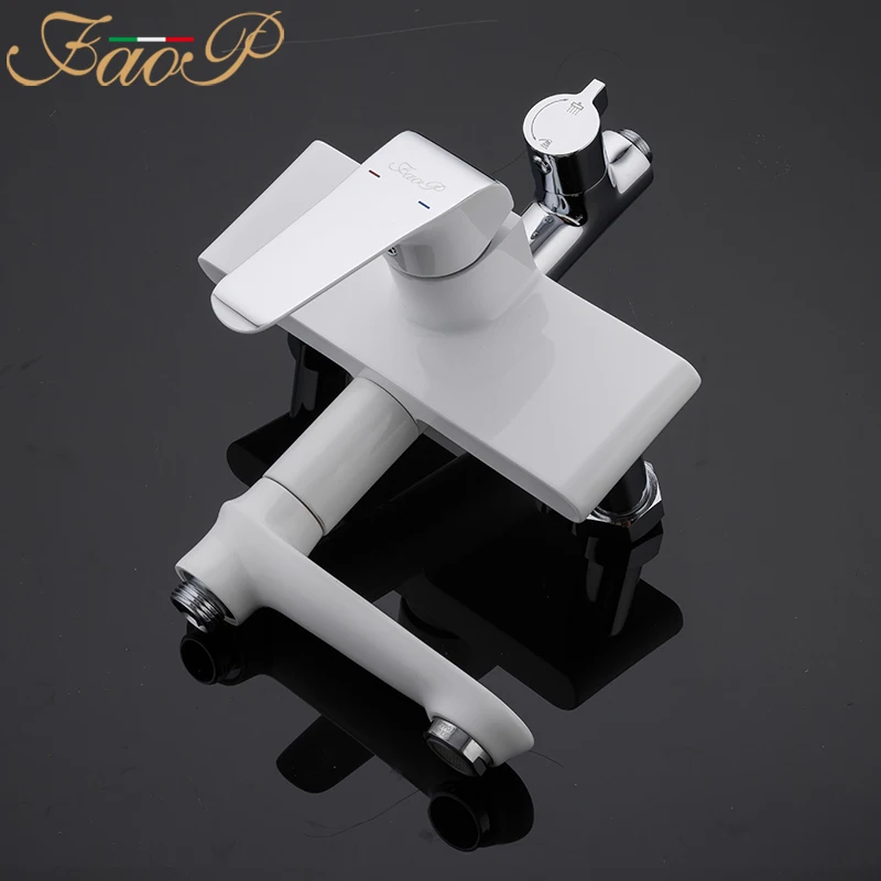 FAOP shower system white bathroom shower set waterfall rainfall shower heads brass shower panel bathroom mixer faucets