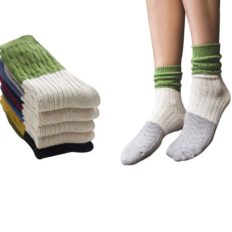 

5 Pairs Summer Winter Women Short Socks Japanese Cute Patchwork Thick Line Pile Cotton Socks Comfortable Breathable Sock Meias