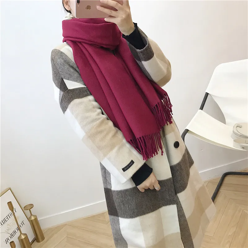 Female new 10 colors tassel scarf monochrome double-sided warm shawl imitation cashmere bib
