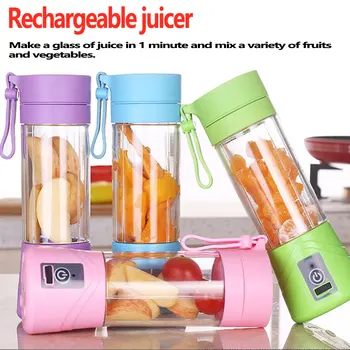 

380ML 4 Blades Squeezer USB Rechargeable Juicer Bottle Blender Top Fruit Lemon Smoothie Vegetables Milkshake Bottle