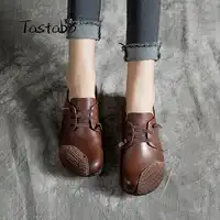 Tastabo Leather soft bottom shoes Women Shoes New Arrival Work Driving Shoes Comfortable mouth retro style Wild women's shoes