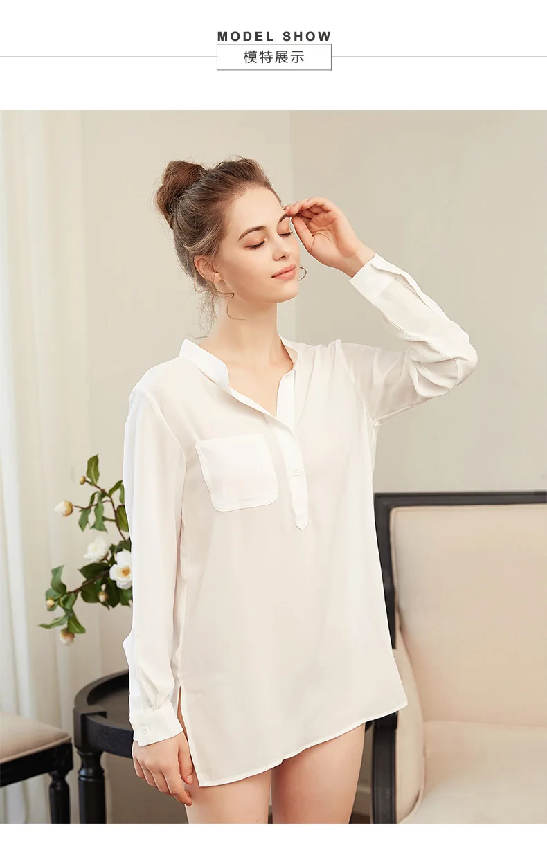 Новое поступление женские сексуальные шифоновые ночные рубашки белого цвета рубашка воротник Кнопка сна платье для женщин