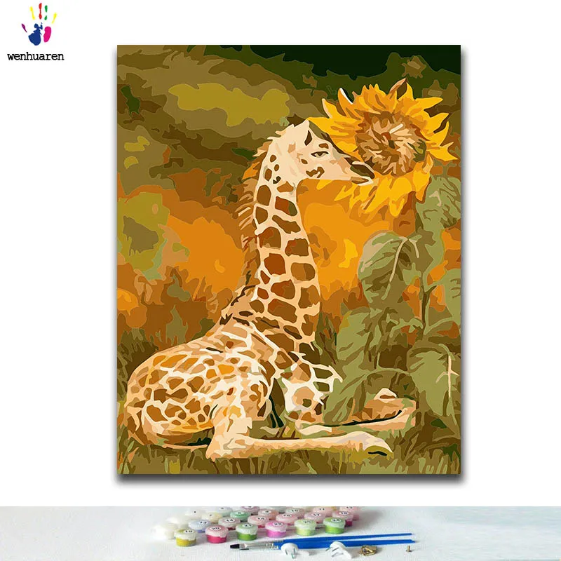 

DIY Coloring paint by numbers Giraffe on the prairie paintings by numbers with kits 40x50 framed
