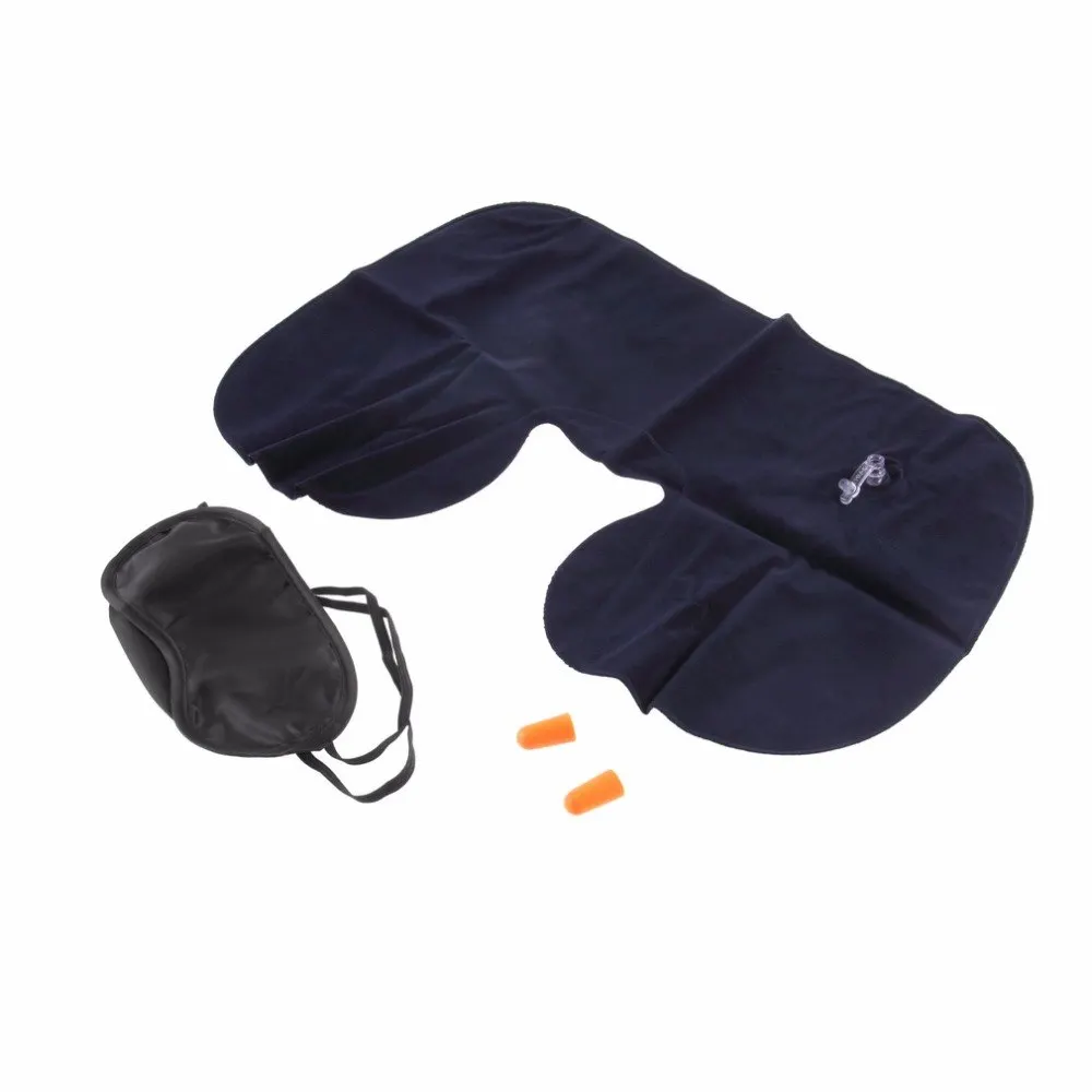 

New Arrival Car Air /U Cushion Air Travel Soft Neck Pillow + eye mask + 2 Ear Plug Dropshipping