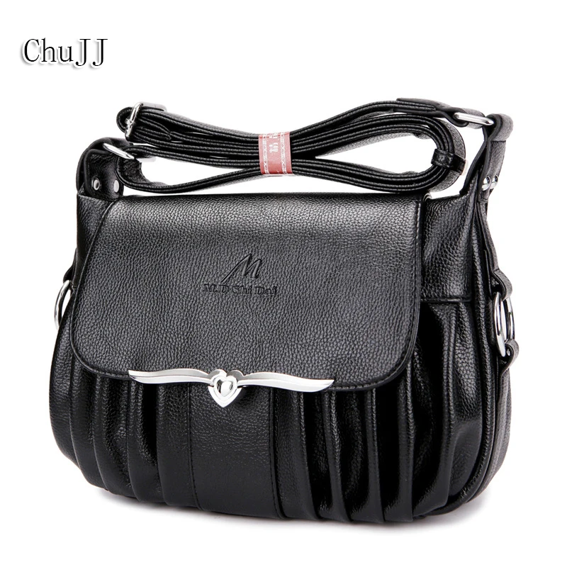 

Women's Genuine Leather Handbags Ruched Shoulder CrossBody Bags Ladies Casual Messenger Bag Women Bags