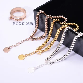 

YUN RUO 2020 Fashion Brand Rose Gold Colors Gold Beads Bracelet 316L Stainless Steel Jewelry for Woman Man Couple Prevent Fade