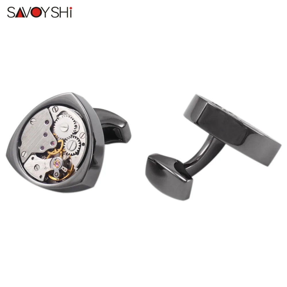 Ceny SAVOYSHI Metal Steampunk zegarek ruch spinki do mankietów spinki do mankietów spinki do mankietów spinki do mankietów dla mężczyzn wysokiej jakości marki mankiety akcesoria darmowa DIY nazwa