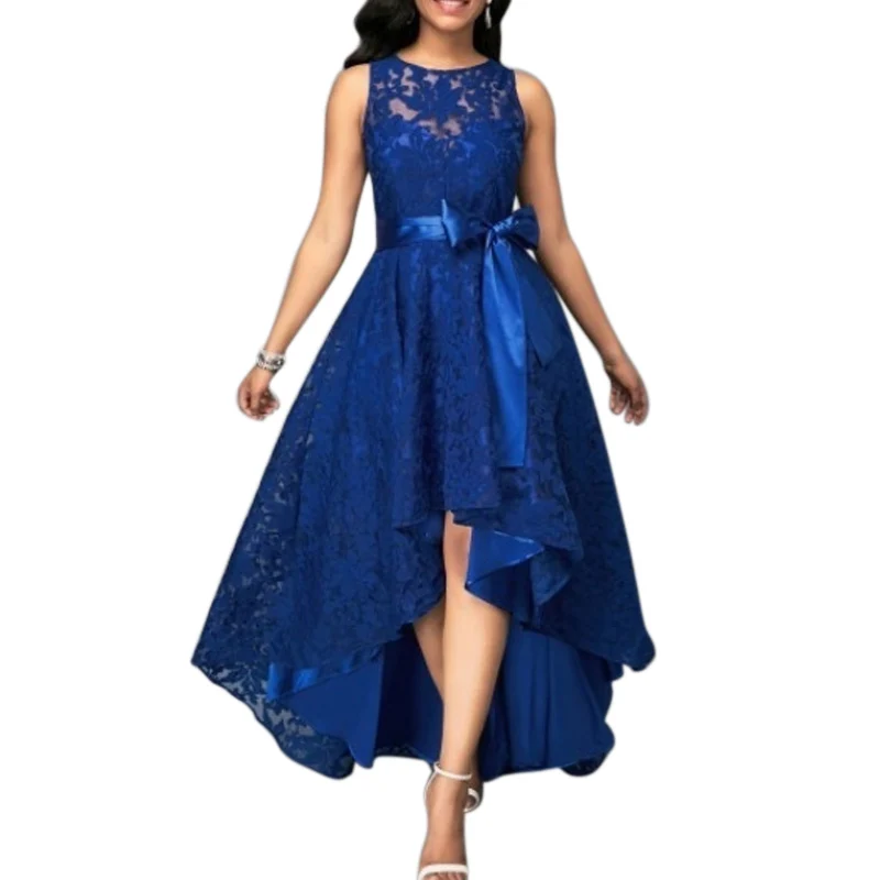 

Ladies Summer Dress Solid Color Lace Sleeveless Bow Knot Ball Gown KNG88