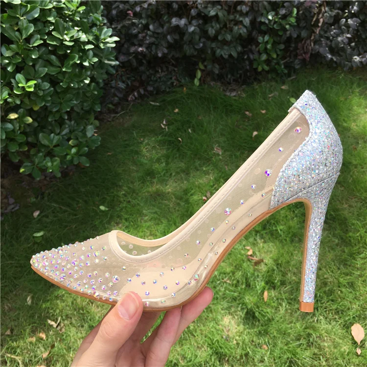 Craylorvans Women Pumps 2017 Transparent 12.5cm High Heels Sexy Pointed Toe Slip-on Clear Wedding Dress Shoes For Lady Size 43 (2)08