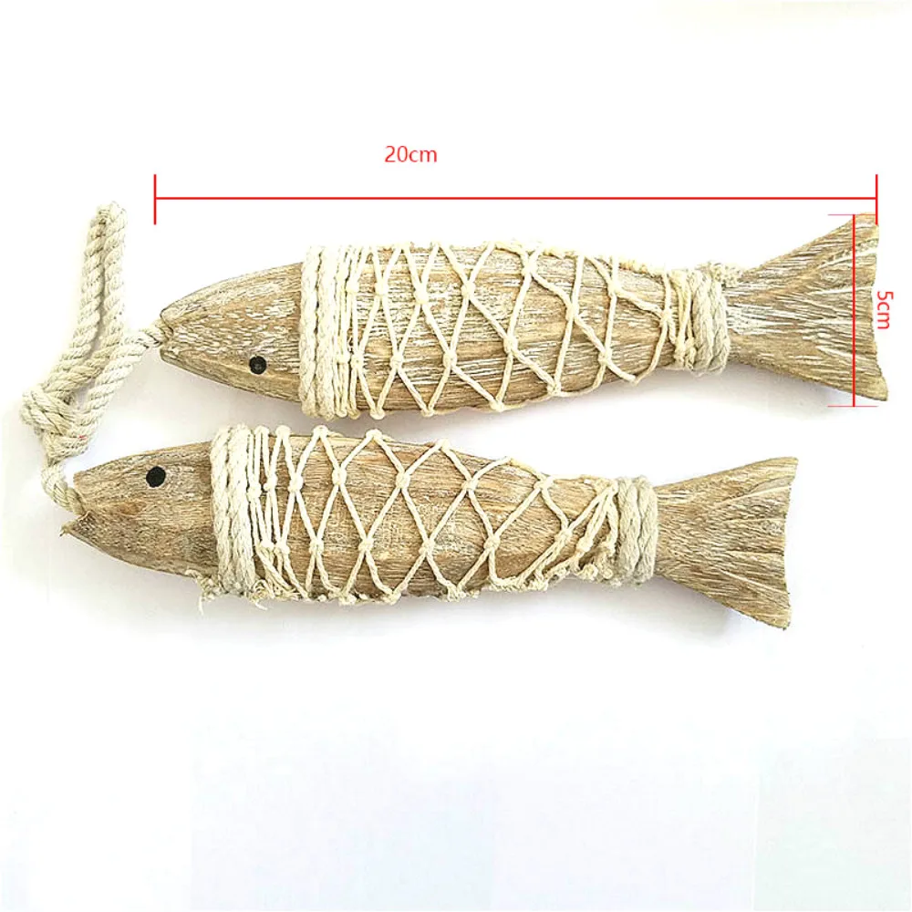2Pcs Wooden Hanging Fish Mediterranean Style Rustic Coastal Hand Carved Ornaments Wall Sculptures For Home Shop Decor Handicraft