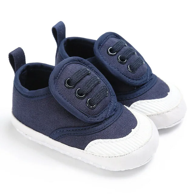 Baby First Walkers Newborn Toddler Baby Boy Girl Solid Canvas Shoes Soft Sole White Pram Shoes Trainers 0-18Month - Цвет: Синий