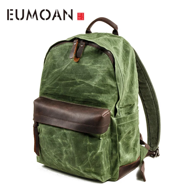 

EUMOAN Double shoulder new small fresh shoulder bag, canvas new leather backpack, color double shoulder backpack