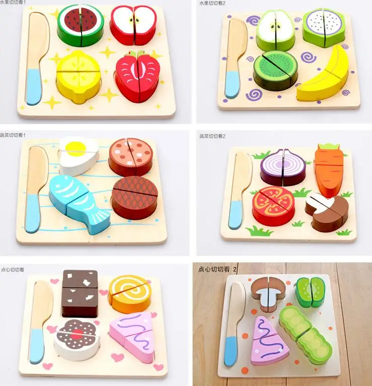 

High Quality kitchen toy Five Kinds of Kid's Montessori Classic Fruit Cutting Pretend Play Wooden Blocks Toy
