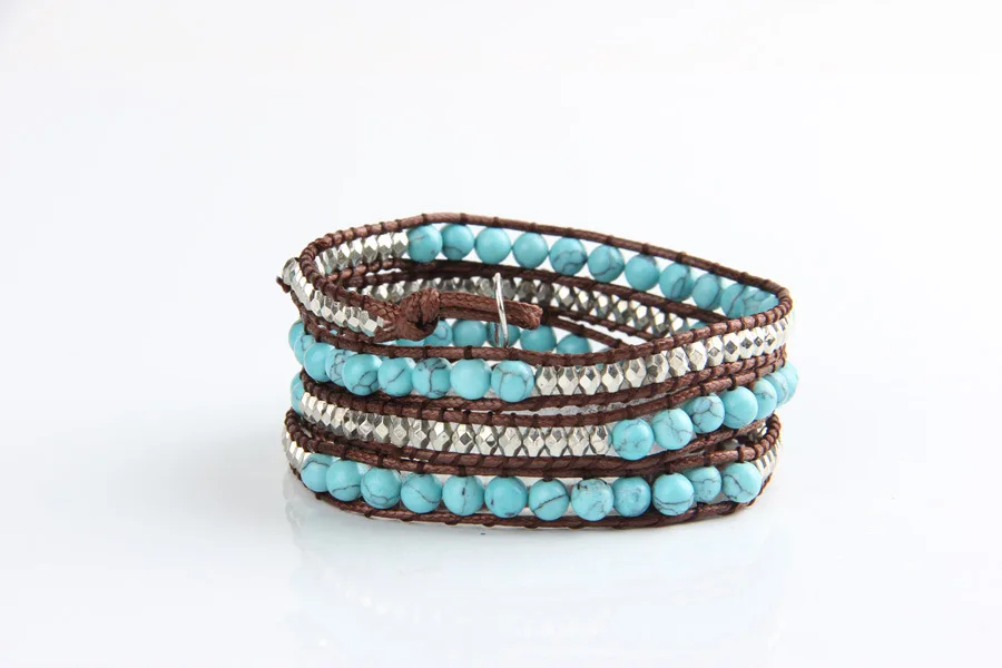 Auyikk Wrist bracelet beaded wraps bracelet boho natural stone bracelets for women leather bohemian yoga jewelry dropshipping Fashion Jewelry