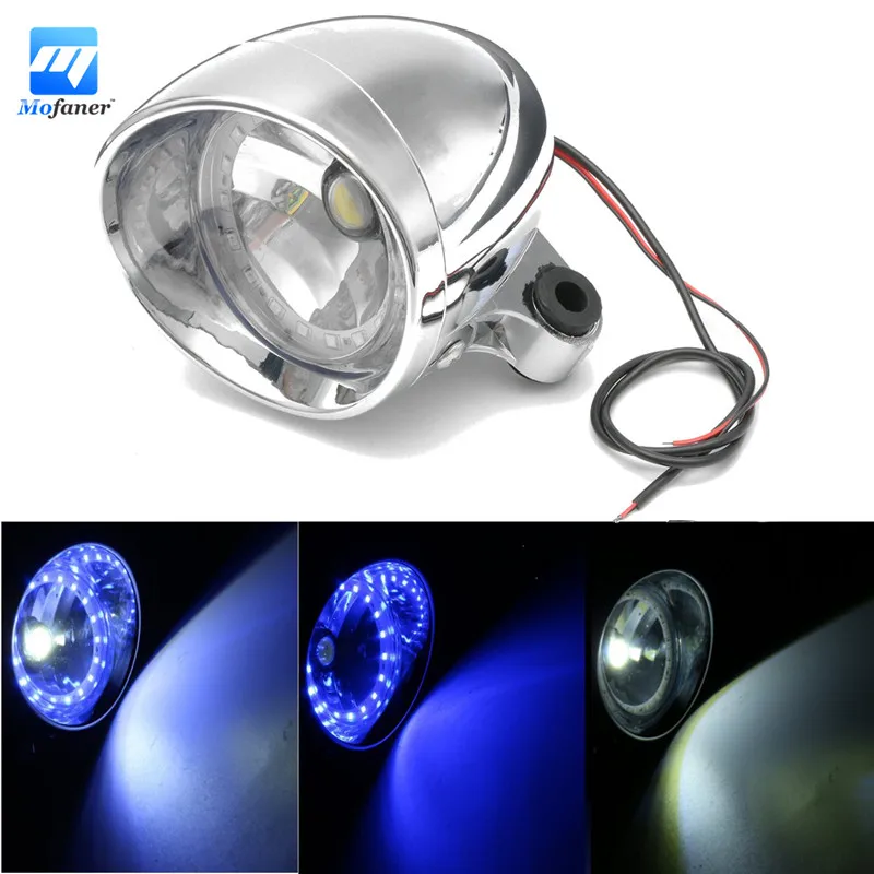 

Single 12V Motorcycle Chrome LED Headlight Blue And White Angel Eye Headlamp Spot Light For Honda-Yamaha-Suzuki-Kawasaki