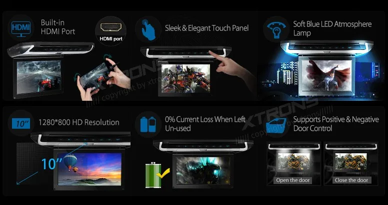 Cheap NEW 10" HD Digital TFT Monitor Touch Panel Car Roof DVD Player with HDMI & 2pcs IR headphones 1