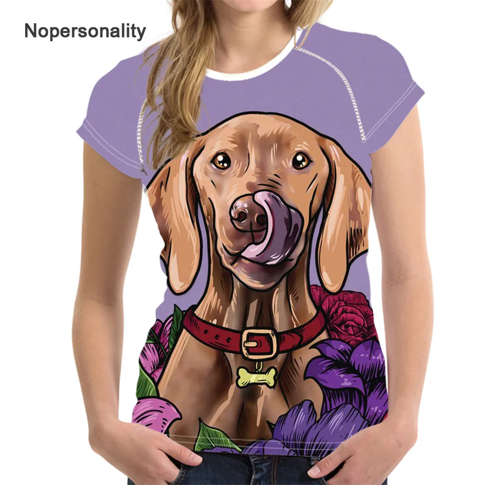 

Nopersonality Purple Floral Vizsla T Shirt Tops Cool Print Animal Women Summer Short Sleeve Tshirt Unique College Girls T-shirt