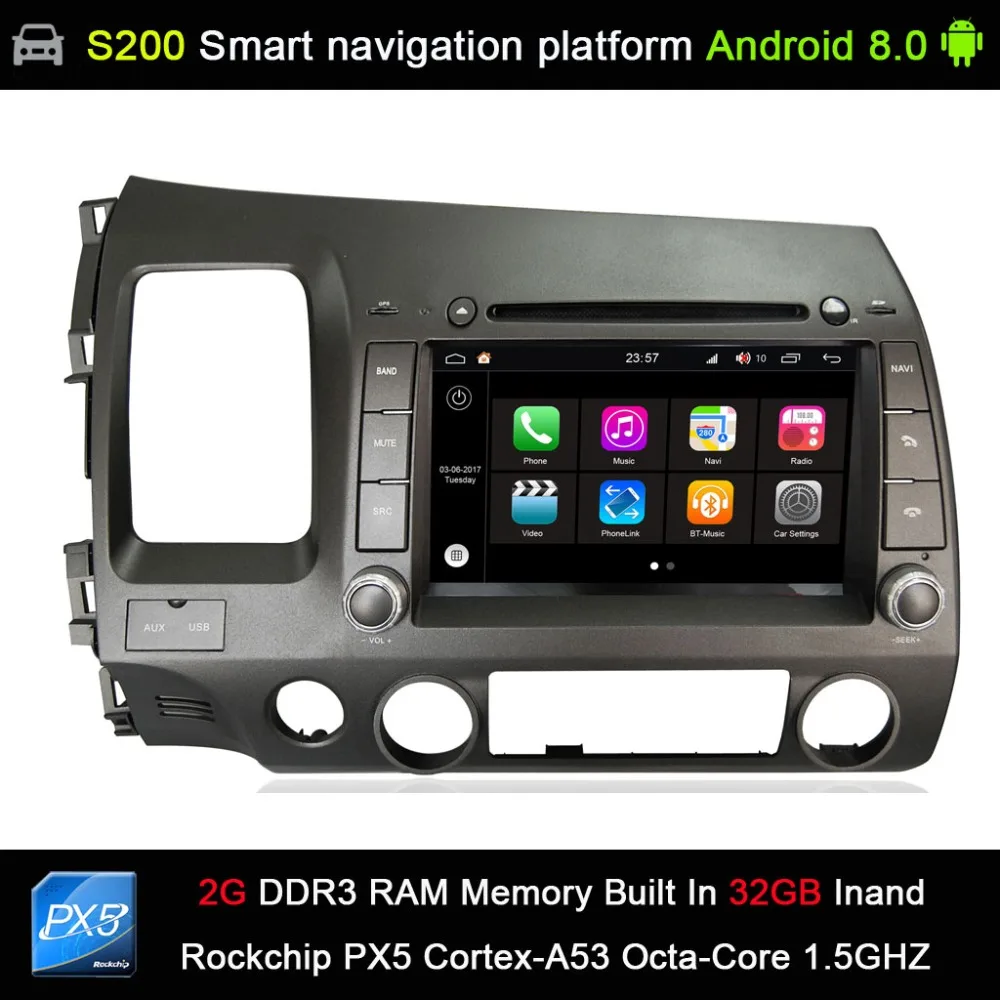 

auto Android 8.0 system PX5 Octa 8-Core CPU 2G Ram 32GB Rom Car DVD Radio GPS Navigation for Honda CIVIC 2006-2011