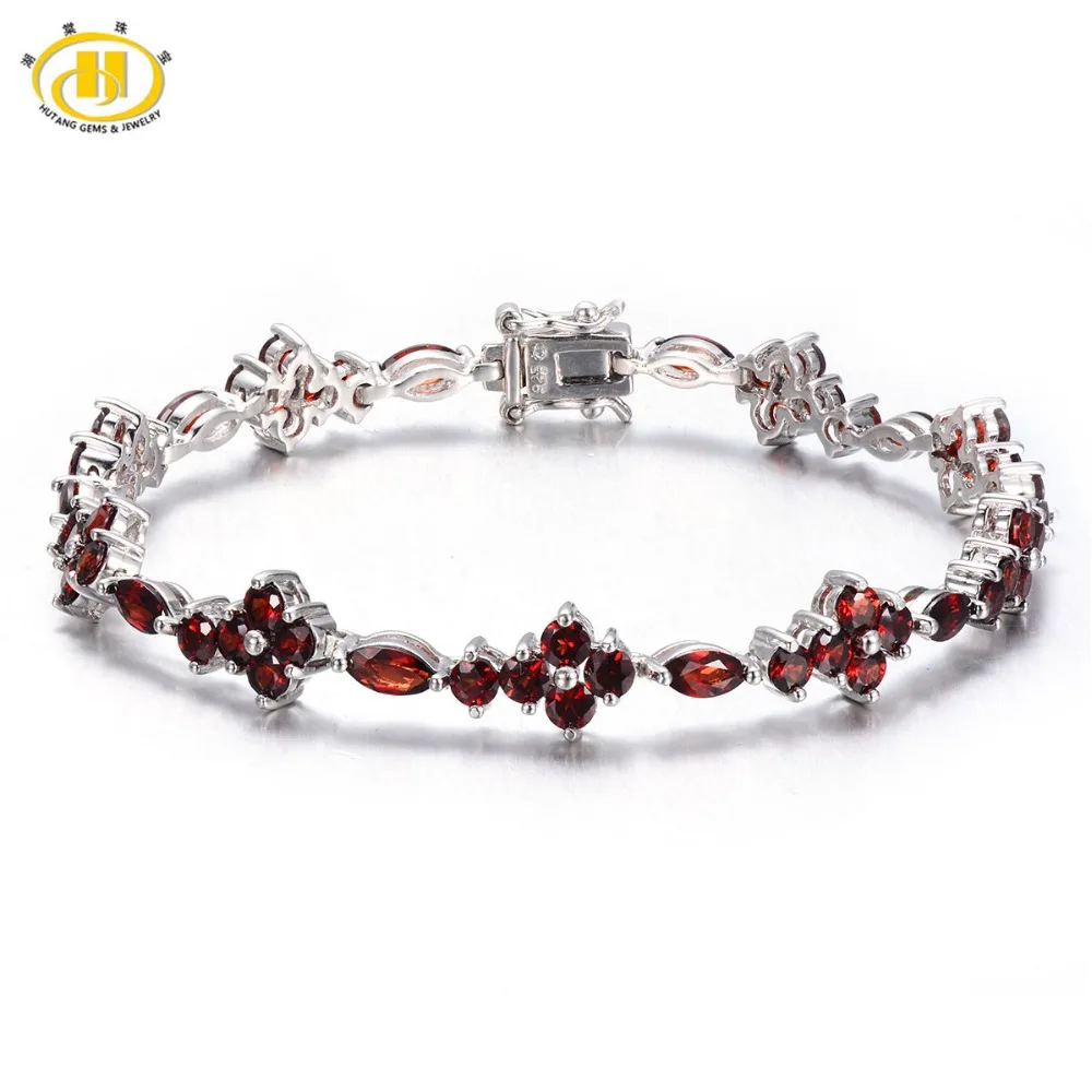

Hutang 10.4Ct Natural Garnet Solid 925 Sterling Silver Tennis Bracelet for women's Gemstone Fine Jewelry Accessories 7.25