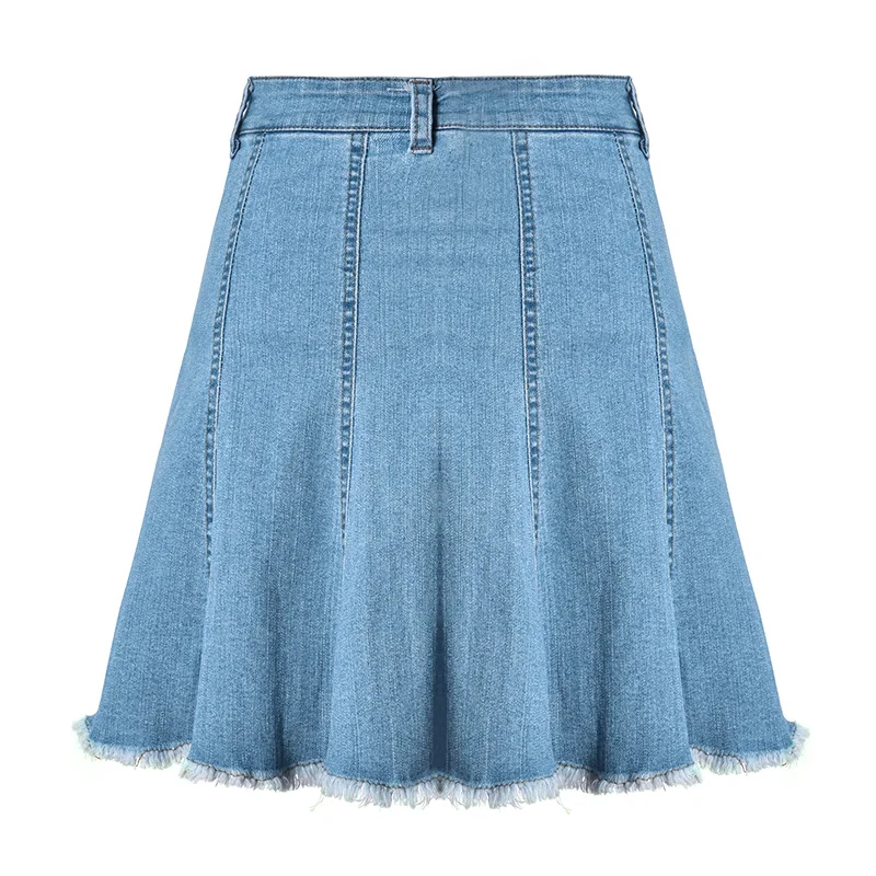 Модная женская джинсовая юбка А-силуэта с высокой талией и бахромой, расклешенная плиссированная мини-юбка с оборками, женская летняя джинсовая юбка кэжуал синего цвета
