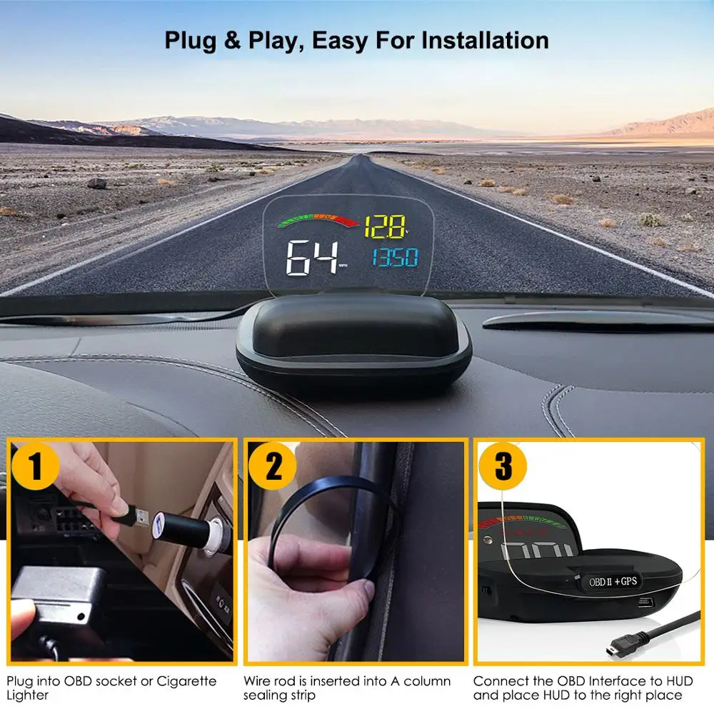 ο ڵ HUD   ÷ OBD 2 II 2 In 1 HD C800 º ǻ ӵ  GPS ӵ ˶  ǿ