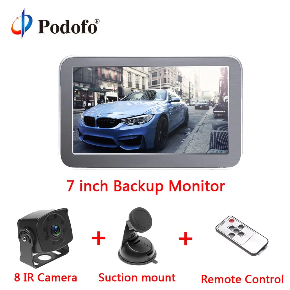 

Podofo 7'' Car Monitor for Rear View Camera Auto Parking Backup Reverse Monitor+ 8 IR LED Night Vision Reverse Camera for RV