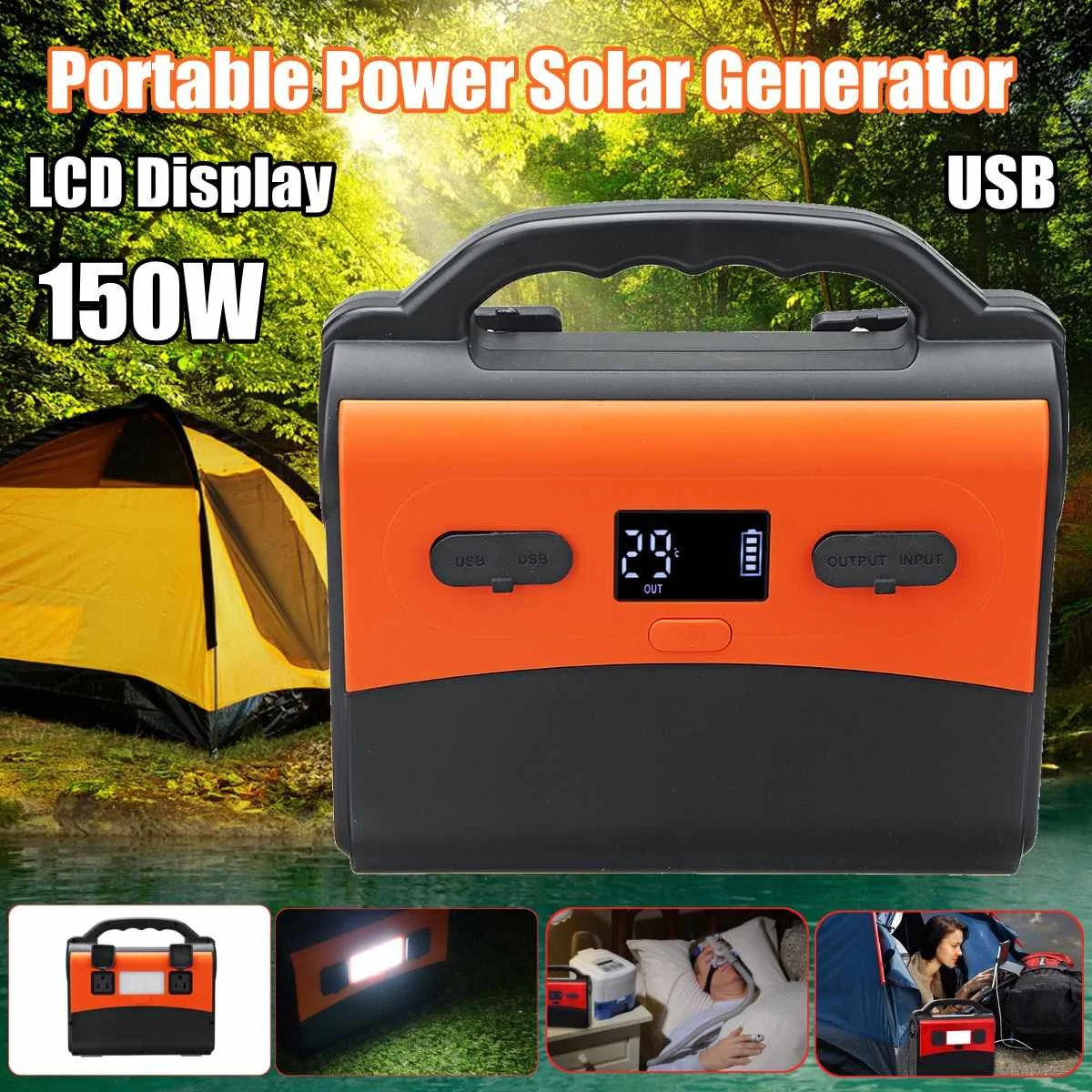 

110V/220V 40800mah 150wh 150W 12V Portable Solar Generator Power Supply Energy Storage Power Generation USB LCD Display