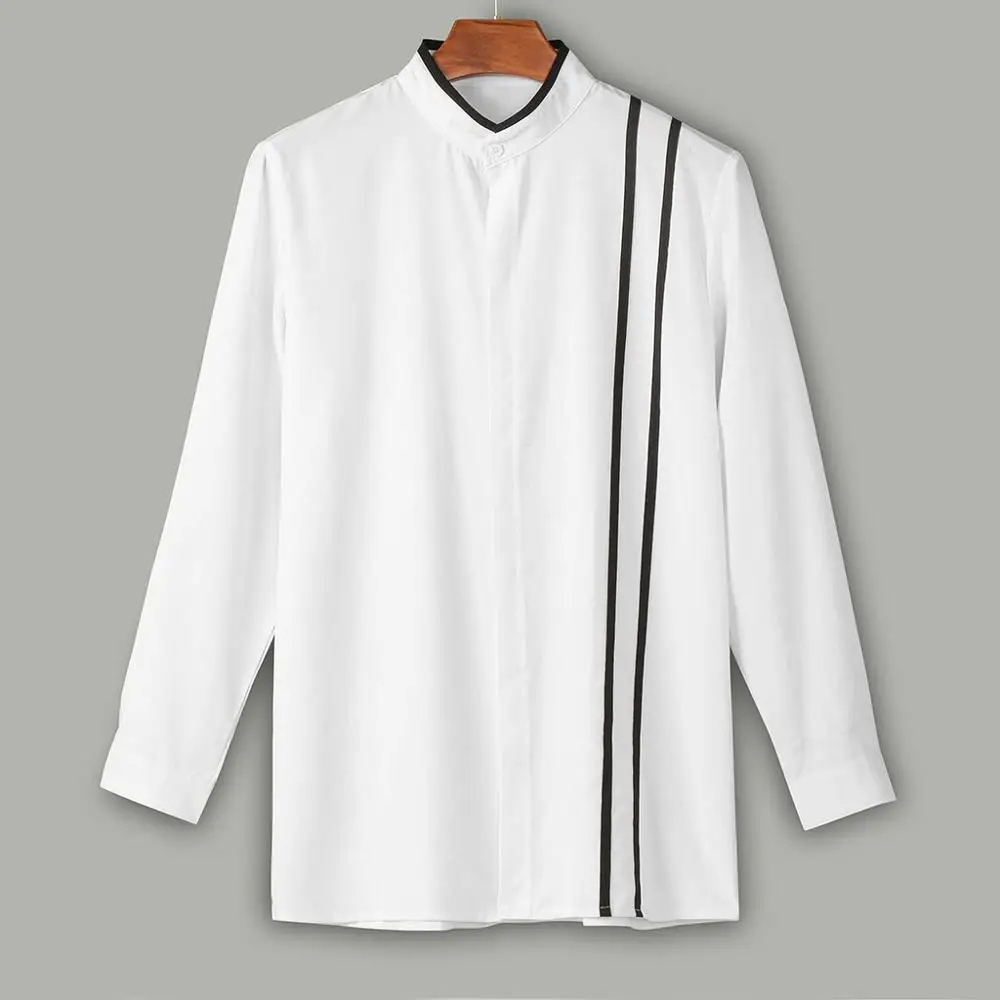 Men's Casual Shirt Tops Fashion Bamboo Cotton Long Sleeve Lapel Striped Shirt Casual Top Blouse Streetwear Blouse