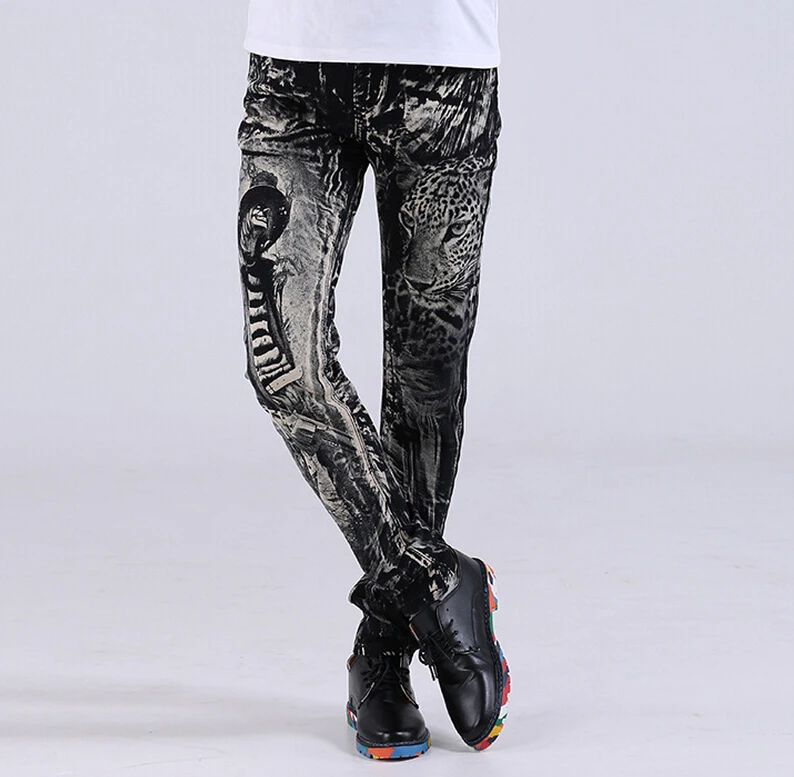 28 36 2015 men s new personalized Printing straight jeans non mainstream straight slim singer costumes